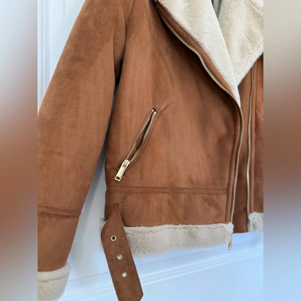 Suede motorcycle ramones jacket fur lined Hollister size Small - Picture 3 of 8